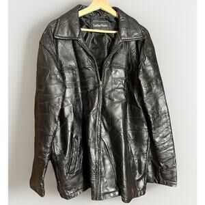 Leather Works Leather Jacket Black Patchwork Zip Front L 90s Vintage